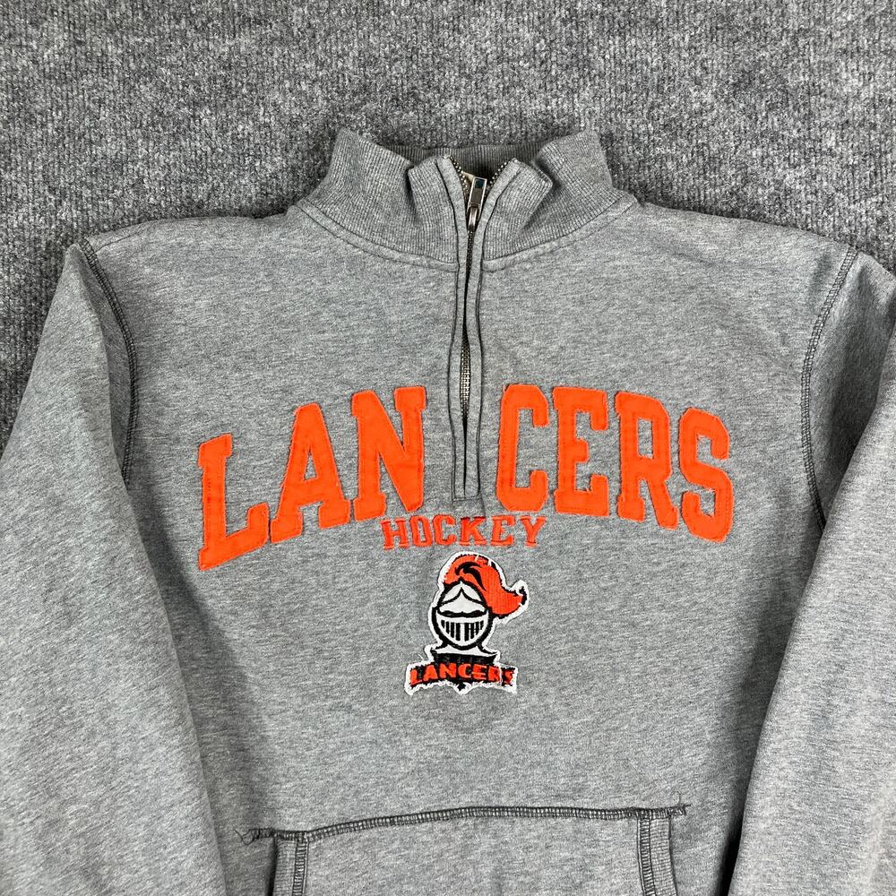 Blue 84 Lancers Hockey Sweatshirt Mens Medium Gray Half Zip Cotton Blend Logo